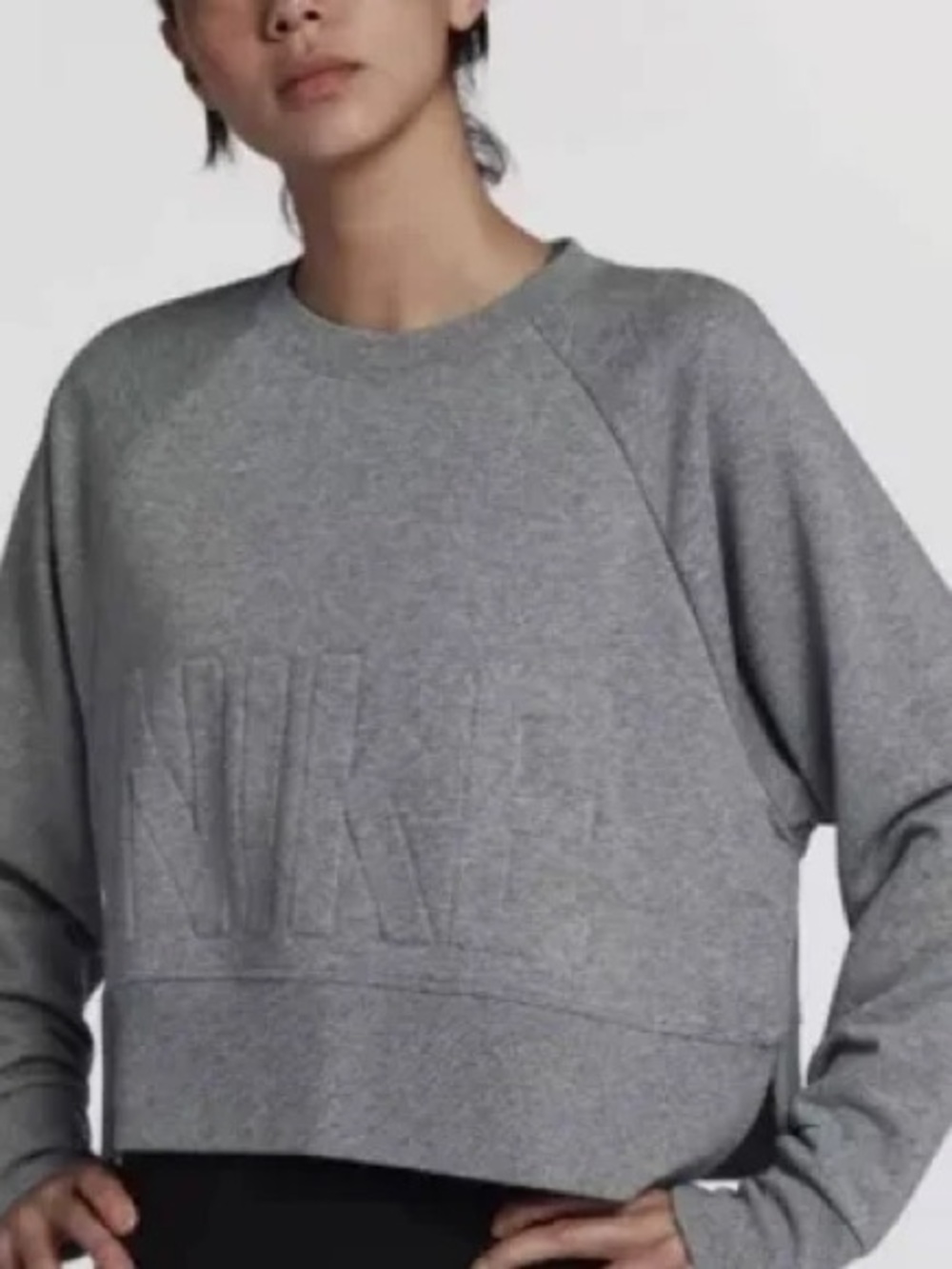 Nike Gray Cropped Crewneck Sweatshirt with Subtle Raised Nike Logo